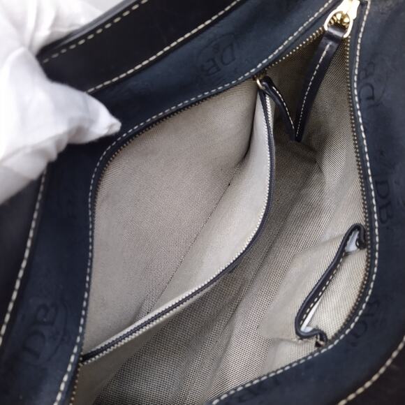 Dooney & Bourke Dark Blue Canvas DB Printed Buckle Pocket Zipper Tote Bag - Picture 9 of 16